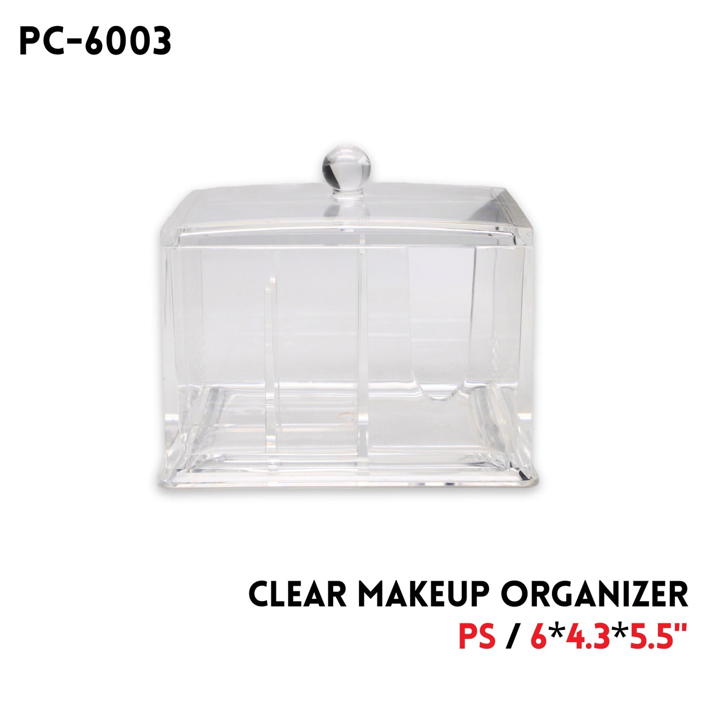 Clear Makeup Organizer, PS, 6"x4.3"x5.5"
