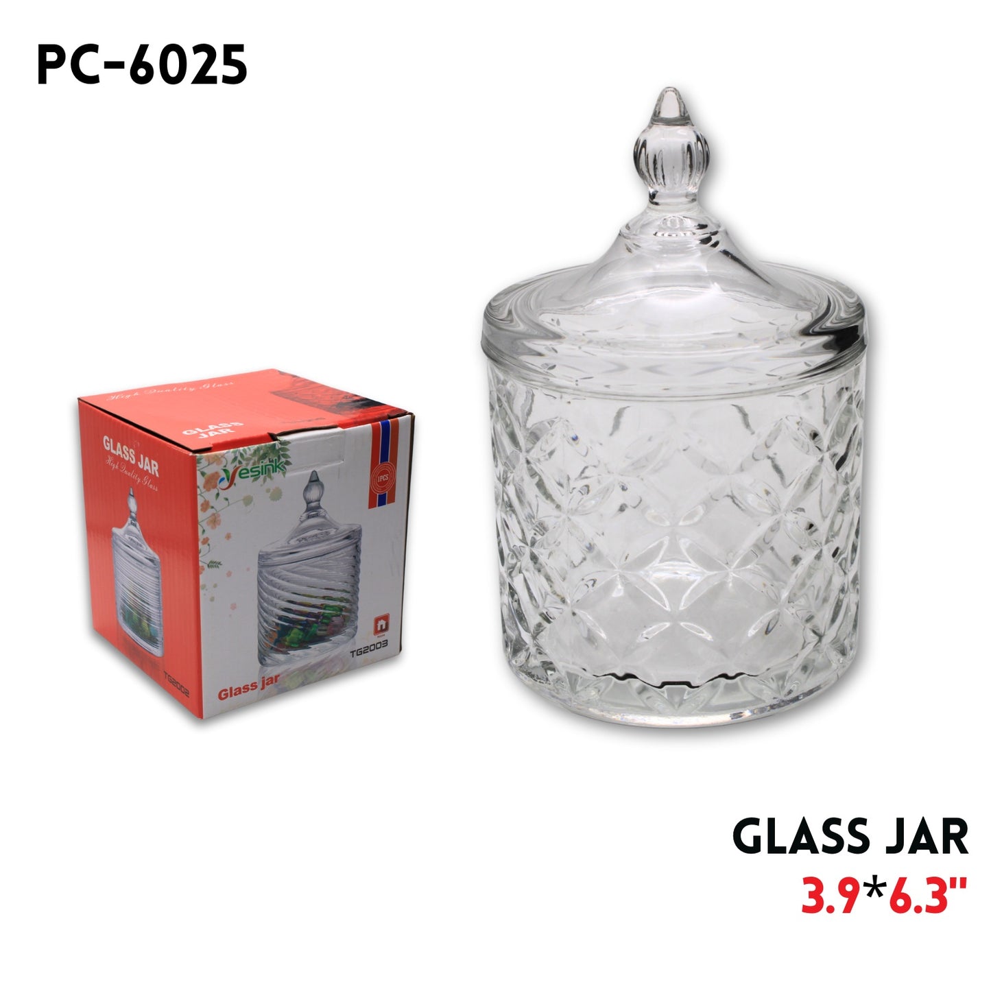 Glass Jar, D:3.9",H:6.3"
