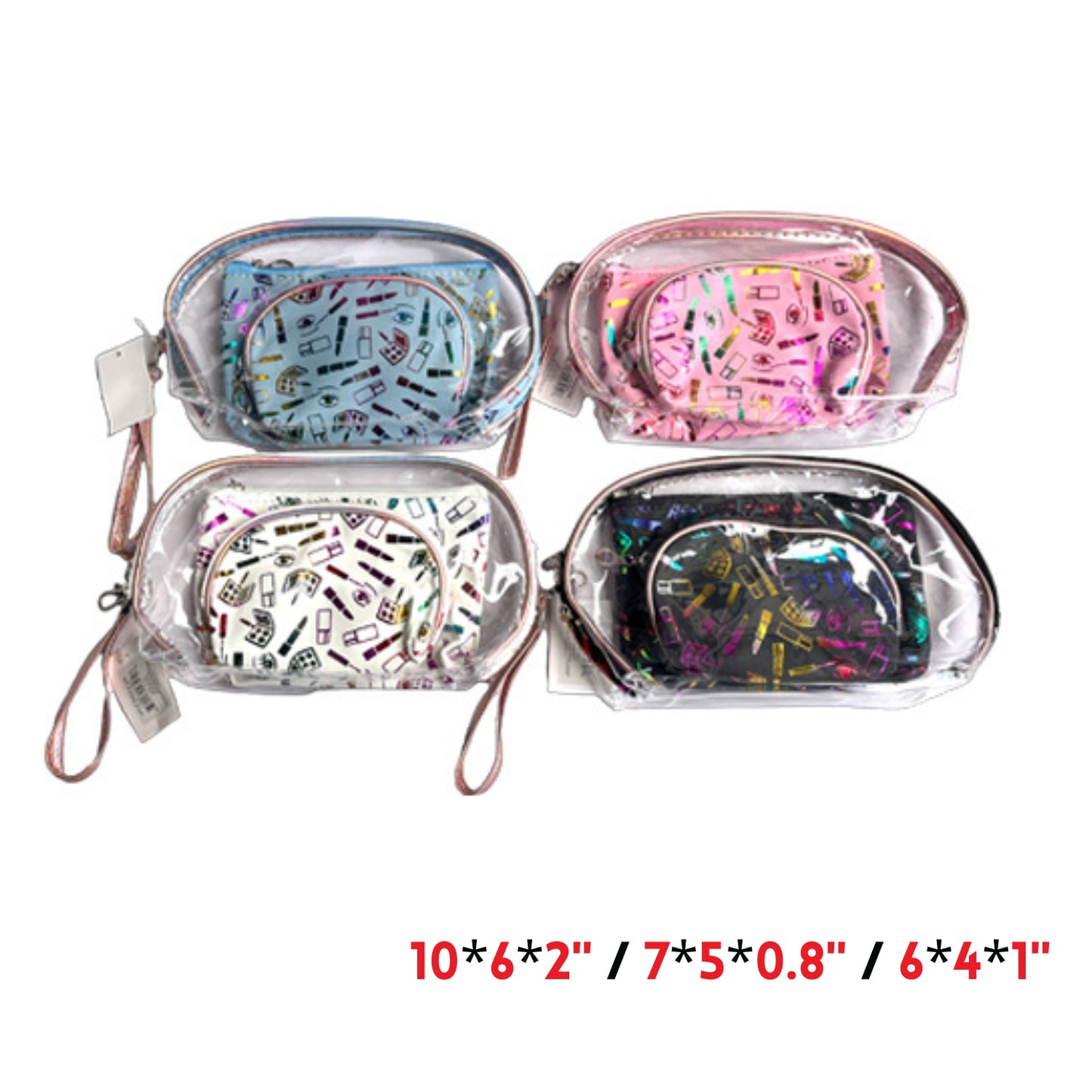 3PCS Makeup bag 10"x6"x2",7"x5"x0.8",6"x4"x1" PVC+PU, 2 colo