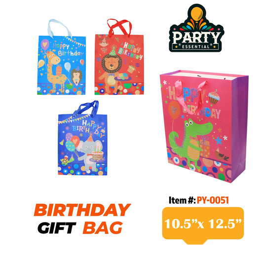 10.5"x12.5"x 4" Glitter Birthday Gift Bag