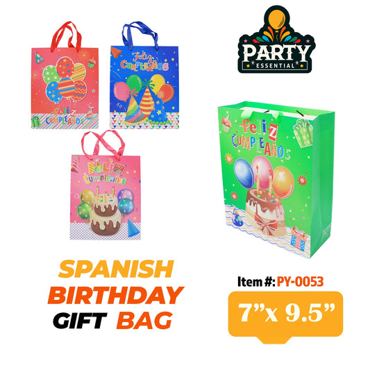 7"x9.5" x 3" Glitter Spanish Birthday Gift Bag