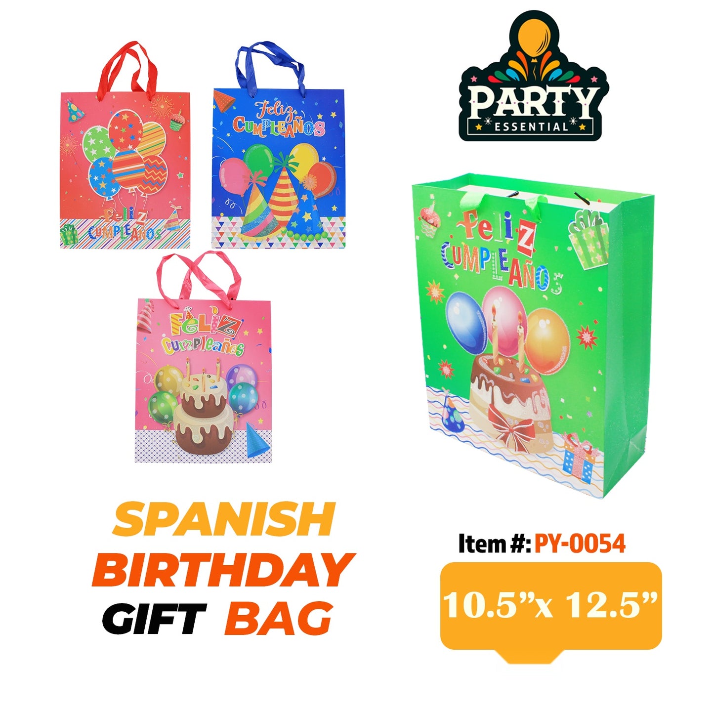 10.5"x12.5"x 4" Glitter  Spanish Birthday Gift Bag