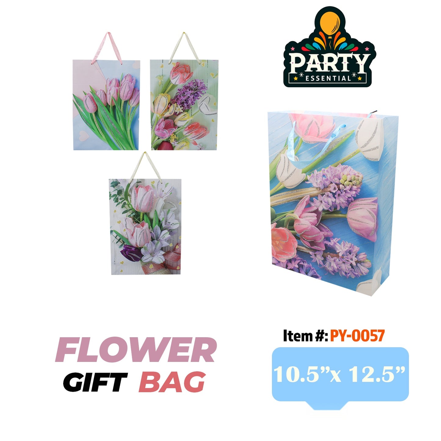 10.5"x12.5"x 4" Glitter  Flower Gift Bag