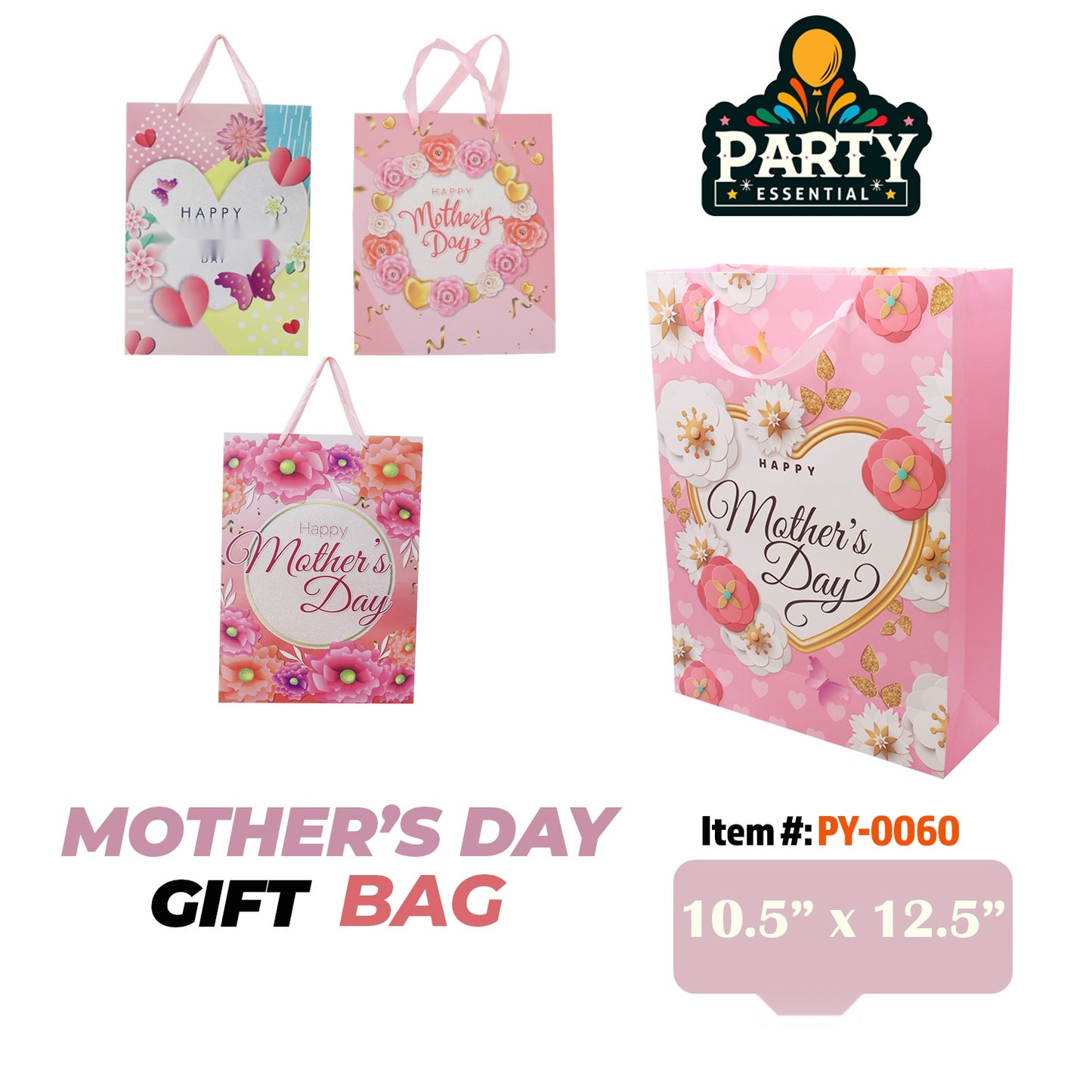 10.5"x12.5"x  4" Glitter  Mother's Day Gift Bag