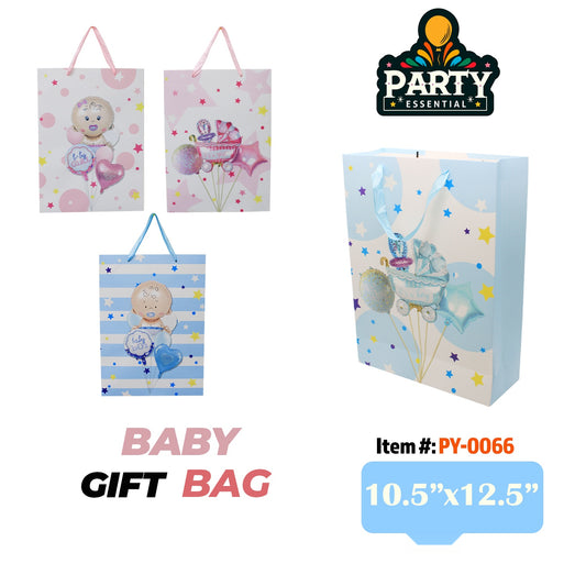 10.5"x12.5" x 3.5" Baby Gift Bag w /Glitter