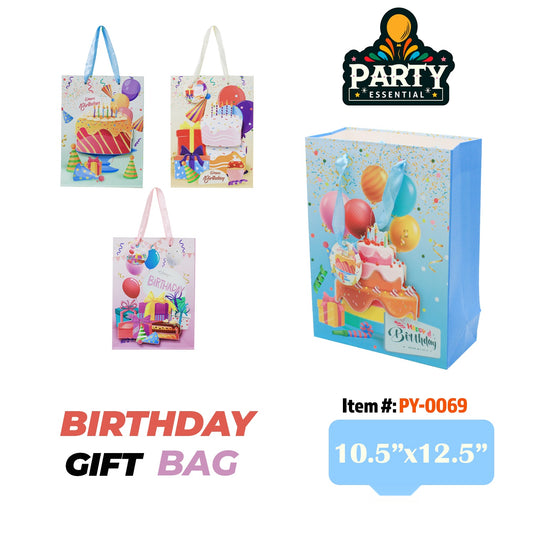 10.5"x12.5"X 4" 3D Birthday Gift Bag W /Glitter