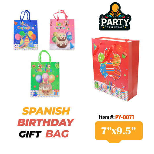 7"x9.5" X 3" 3D Spanish Birthday Gift Bag