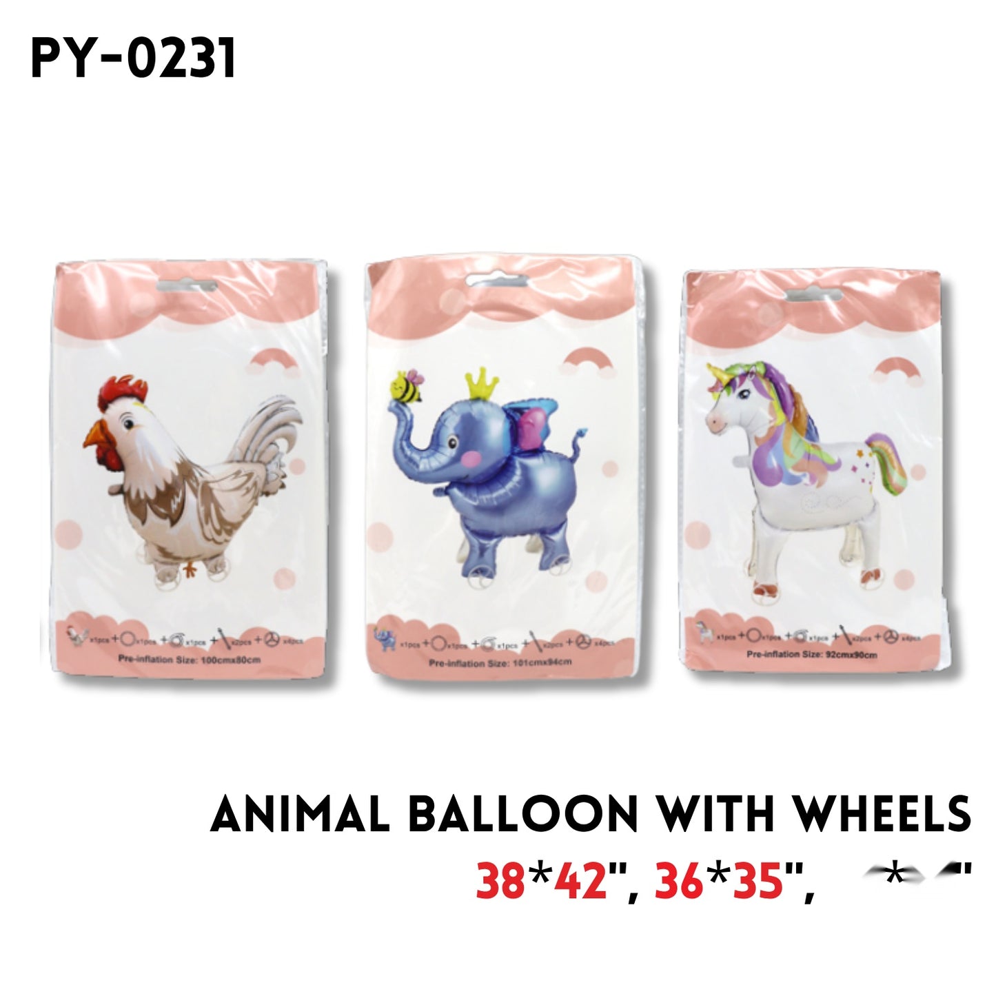 Animal Balloon w/wheels 38"x42",36"x35",39"x31"