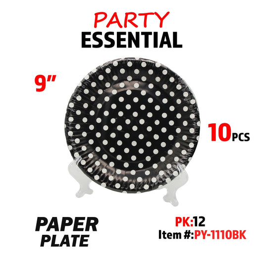10pcs 9" Paper Plate Black