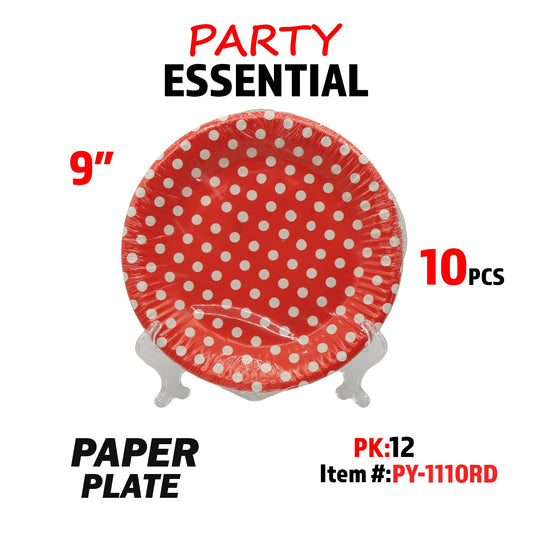 10pcs 9" Paper Plate Red