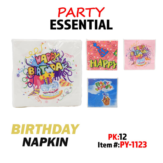 20pcs 12??x12"apkin,Happy Birthday  4 colors Asstdd