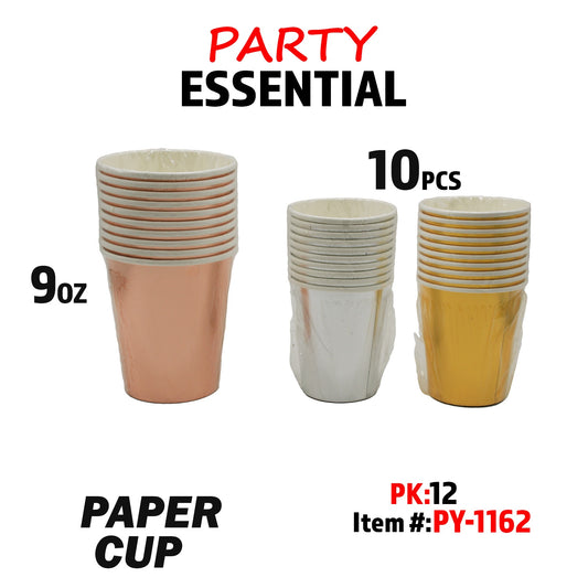 10pcs 9oz  Paper Cup, Happy Birthday 3 colors Asstd