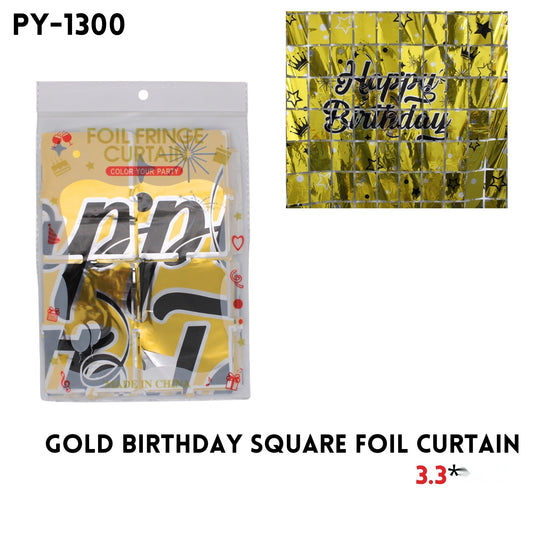 Gold Birthday Square Foil Curtain, 3.3x6.6ft, 0.16mm, Alu Fi