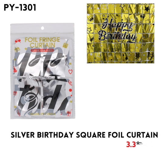 Silver Birthday Square Foil Curtain, 3.3x6.6ft, Alu Fiol