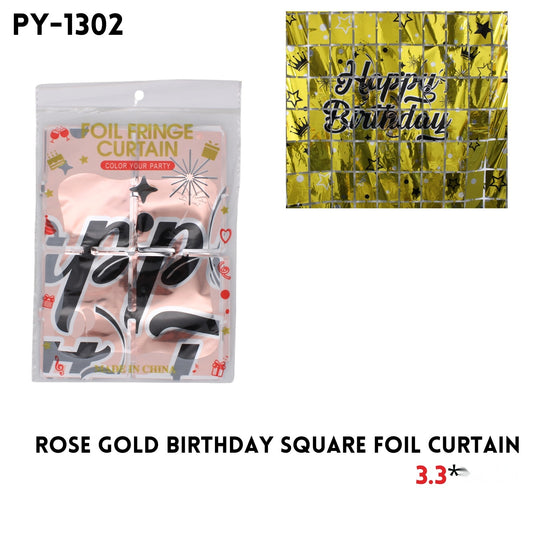 Rose Gold Birthday Square Foil Curtain, 3.3x6.6ft, Alu Fiol