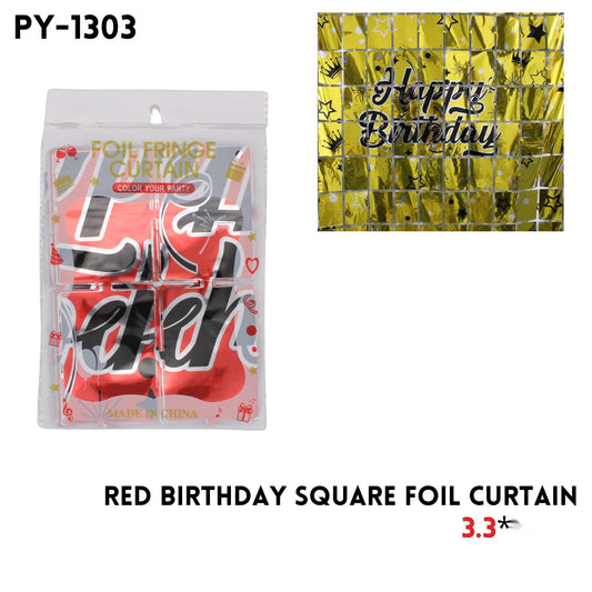 Red Birthday Square Foil Curtain, 3.3x6.6FT, Alu Fiol