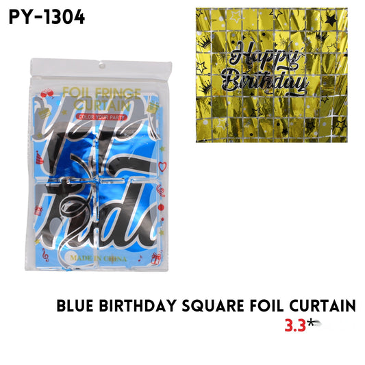 Blue Birthday Square Foil Curtain, 3.3x6.6FT, Alu Fiol