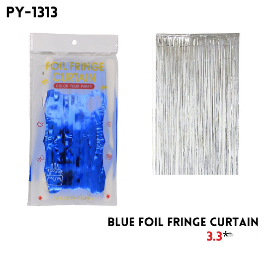 Blue Foil Fringe Curtain, 3.3x6.6FT, Alu Fiol
