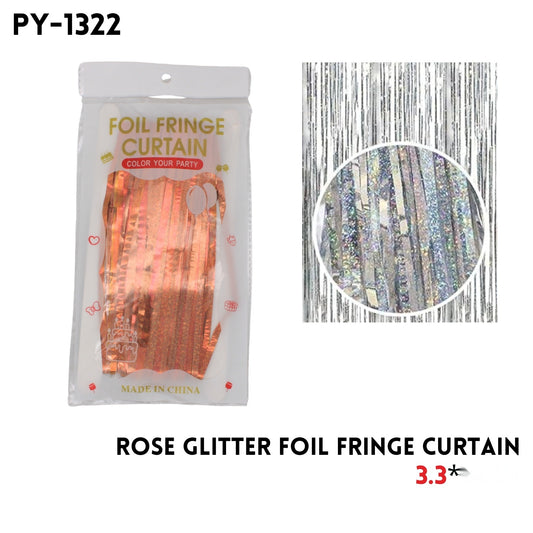 Rose Glitter Foil Fringe Curtain, 3.3x6.6ft, Alu Fiol