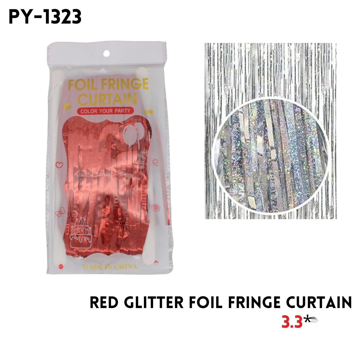 Red Glitter Foil Fringe Curtain, 3.3x6.6ft, Alu Fiol