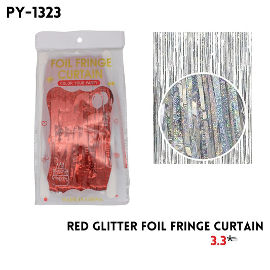 Red Glitter Foil Fringe Curtain, 3.3x6.6ft, Alu Fiol