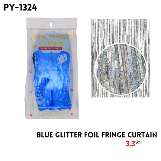 Blue Glitter Foil Fringe Curtain, 3.3x6.6ft, Alu Fiol