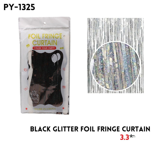 Black Glitter Foil Fringe Curtain, 3.3x6.6ft, Alu Fiol