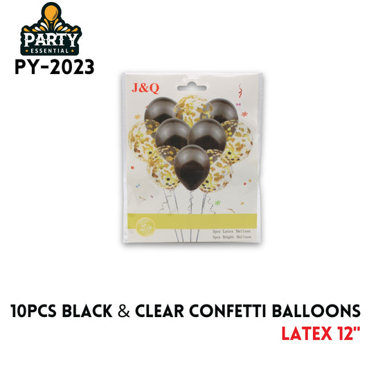 10pcs Black&Clear Confetti Balloons 12",2.8/pcs,Latex