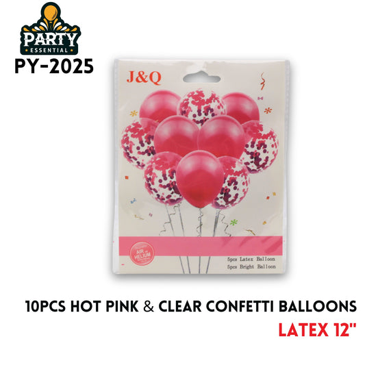 10pcs Hot Pink&Confetti Balloons 12",2.8/pcs,Latex