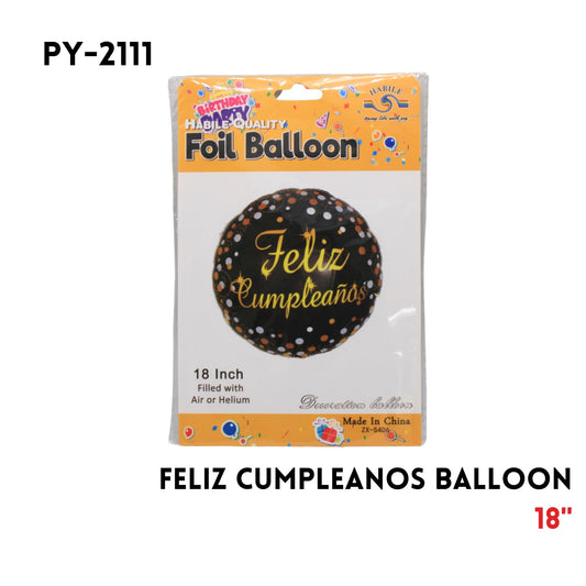 1PC Round Happy Birthday in Spanish Foil Balloon 18"D,hydrog
