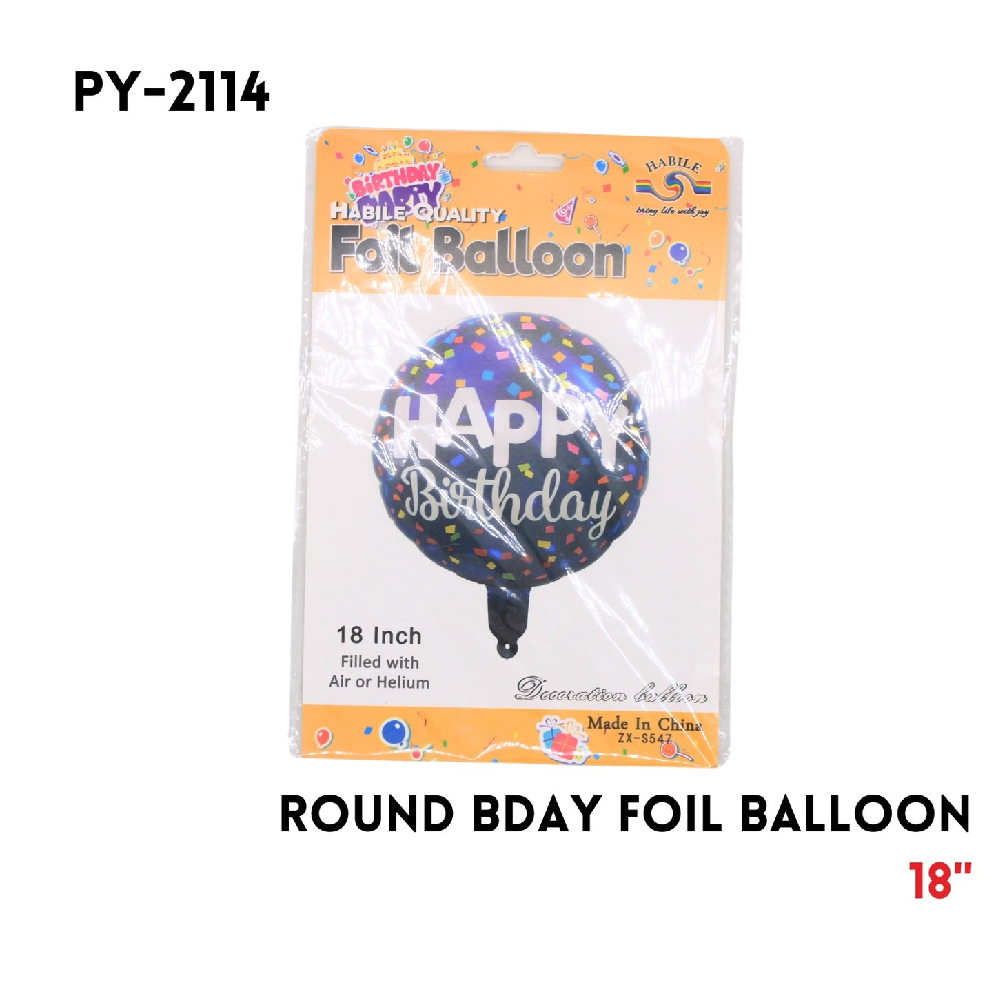 1PC Happy birthday Round Shape Foil Balloon 18"D,hydrogen