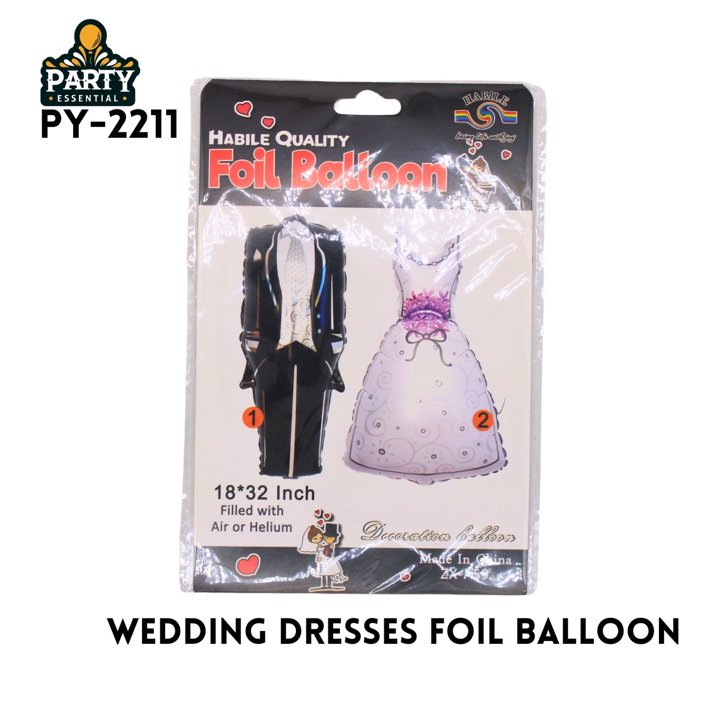 1PCWedding Dresses Foil Balloon 18"x32"hydrogen