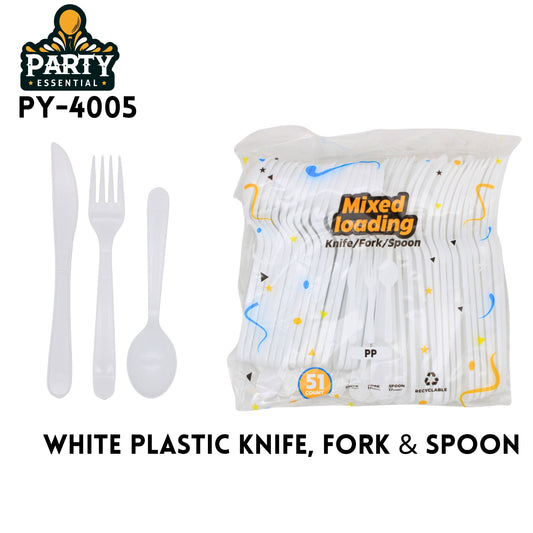 51pcs Plastic Knife Fork & Spoon, White