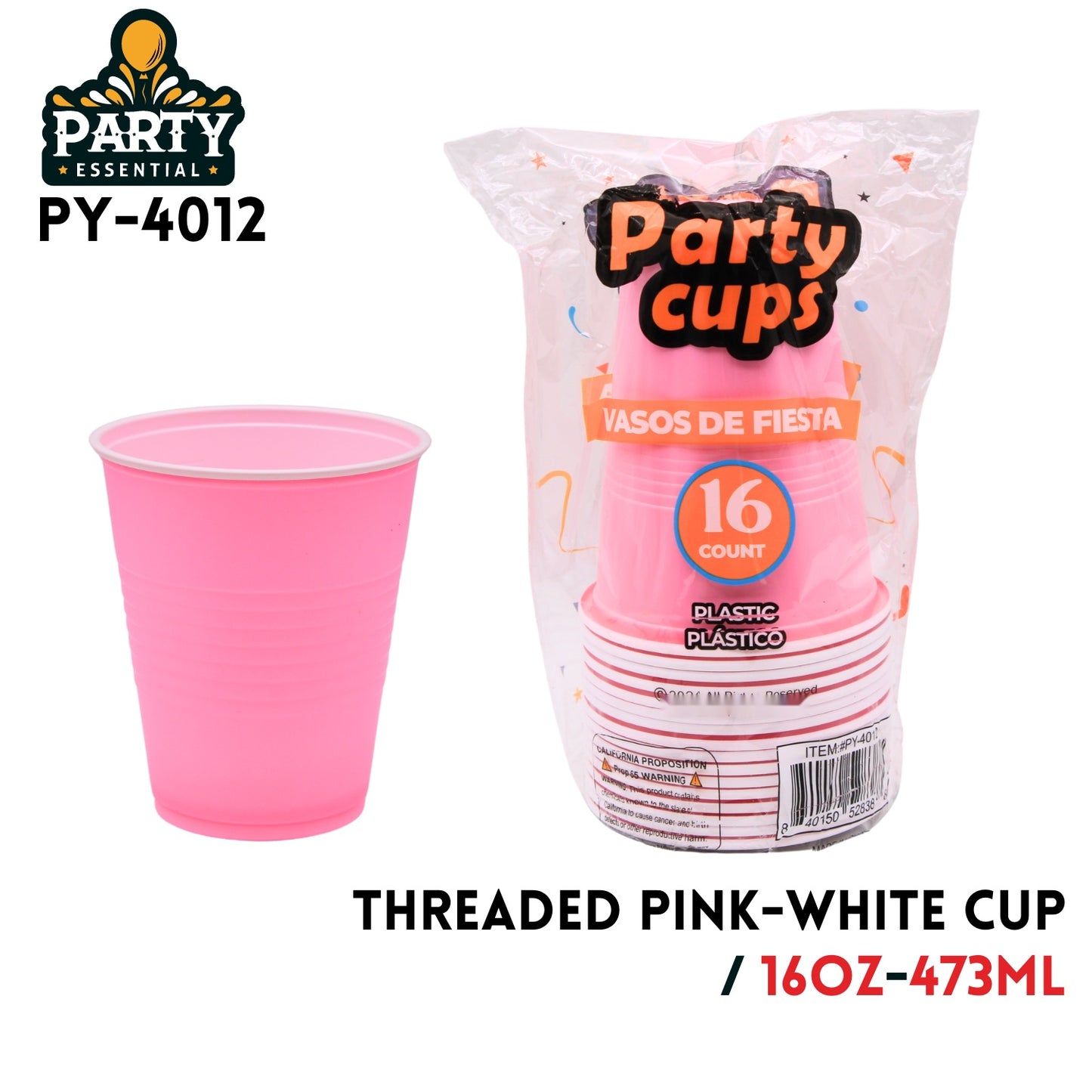 16pcs 16oz Threaded Pink Cup, PP
