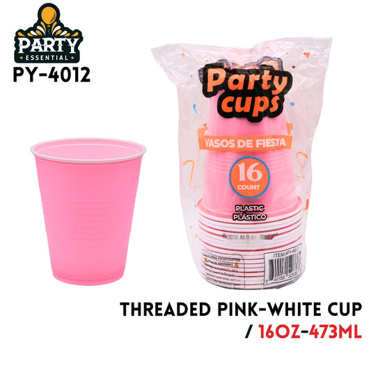 16pcs 16oz Threaded Pink Cup, PP