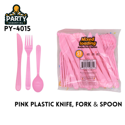 51pcs Plastic Knife Fork & Spoon, Pink