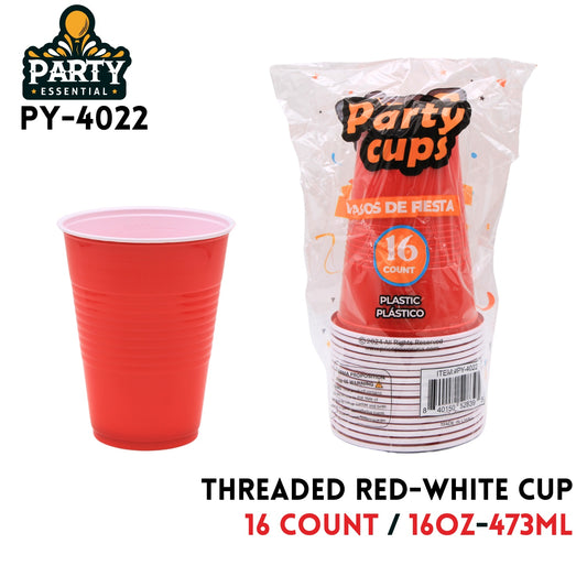 16pcs 16oz Threaded Red Cup, PP