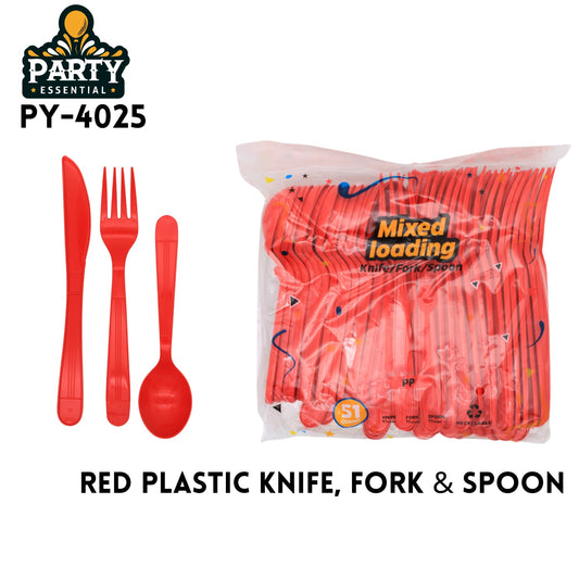 51pcs Plastic Knife Fork & Spoon, Red