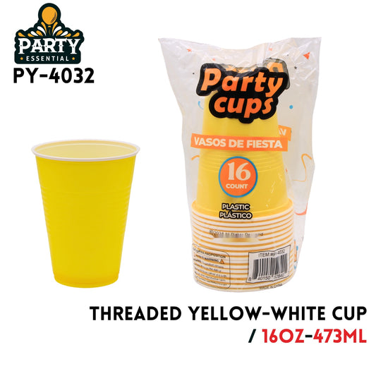 16pcs 16oz Threaded Yellow Cup, PP