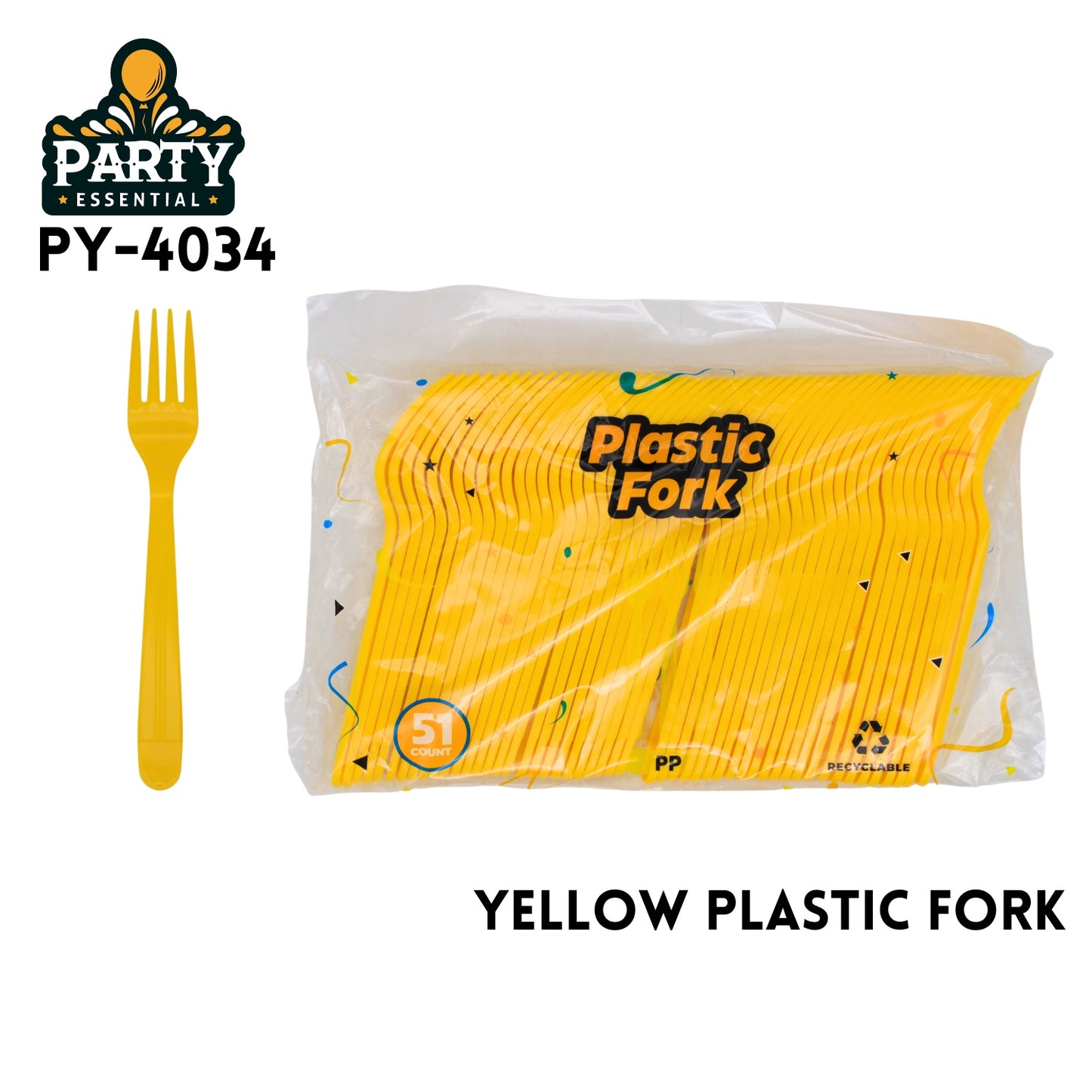 51pcs Forks, L7.11"xW0.99" Plastic, Yellow