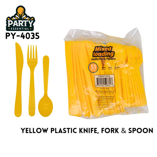 51pcs Plastic Knife Fork & Spoon, Yellow
