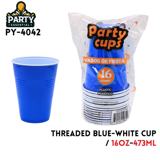 16pcs 16oz Threaded Blue Cup, PP