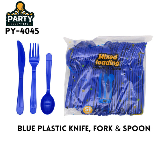 51pcs Plastic Knife Fork & Spoon, Blue