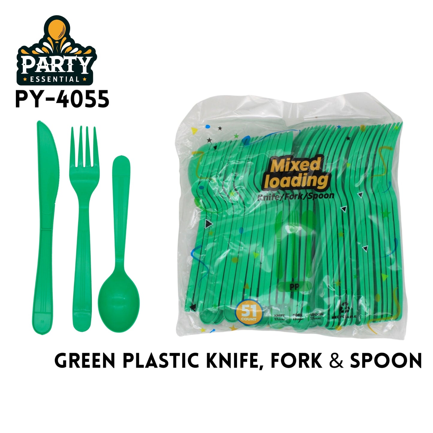 51pcs Plastic Knife Fork & Spoon, Green