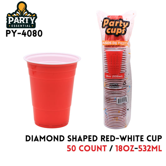50pcs 18oz Diamond-Shaped Red Cup