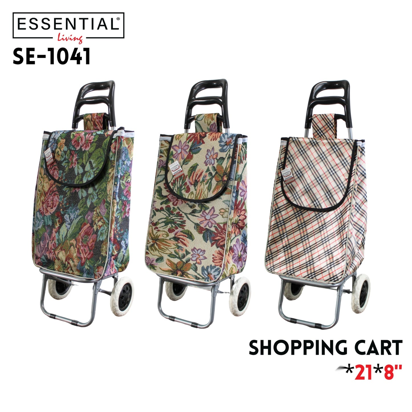 Shopping Cart Printed Designs 12"x21"x8", 3 Colors Asstd