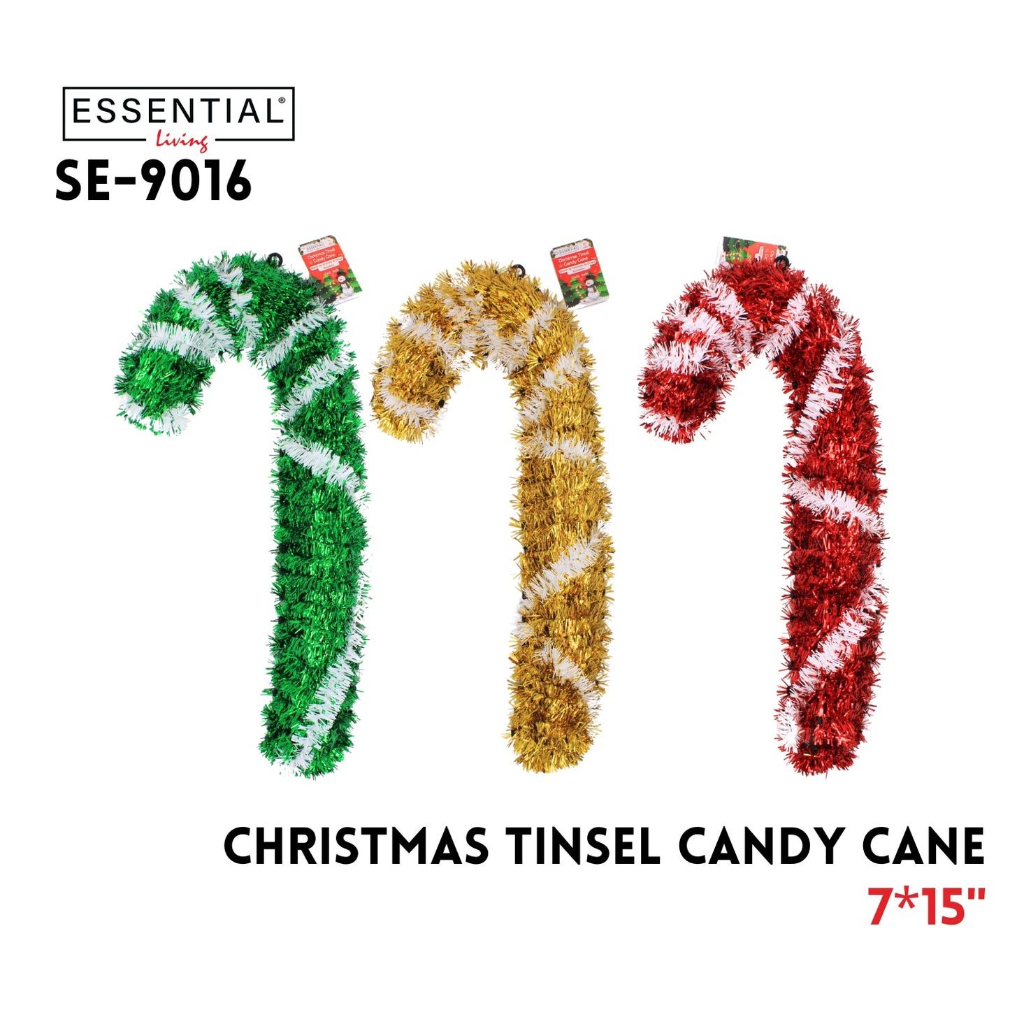 Christmas Tinsel Candy Cane, 7"x15", PET+PP