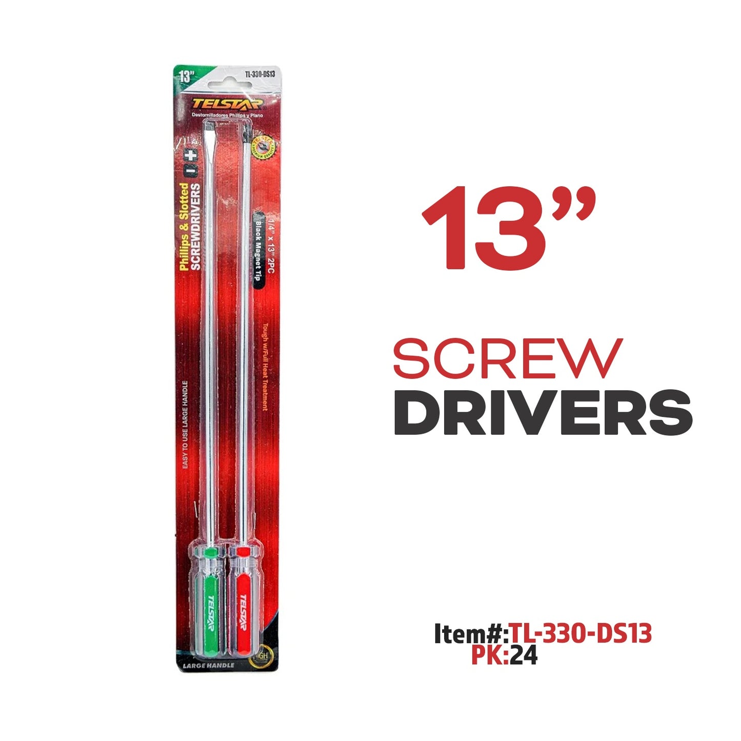 2Pcs Long Reach Screwdrivers, 6mm x13" , Handle Size: 24x90c