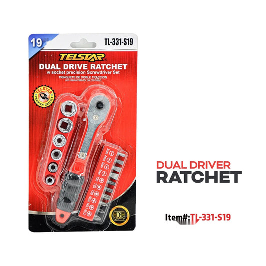 19pcs Dual Drive Ratchet W/Socket Precision Screwdriver Set