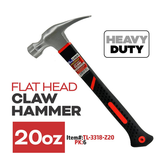 20 Oz Heavy Duty Fiberglass Hammer, Flat Head